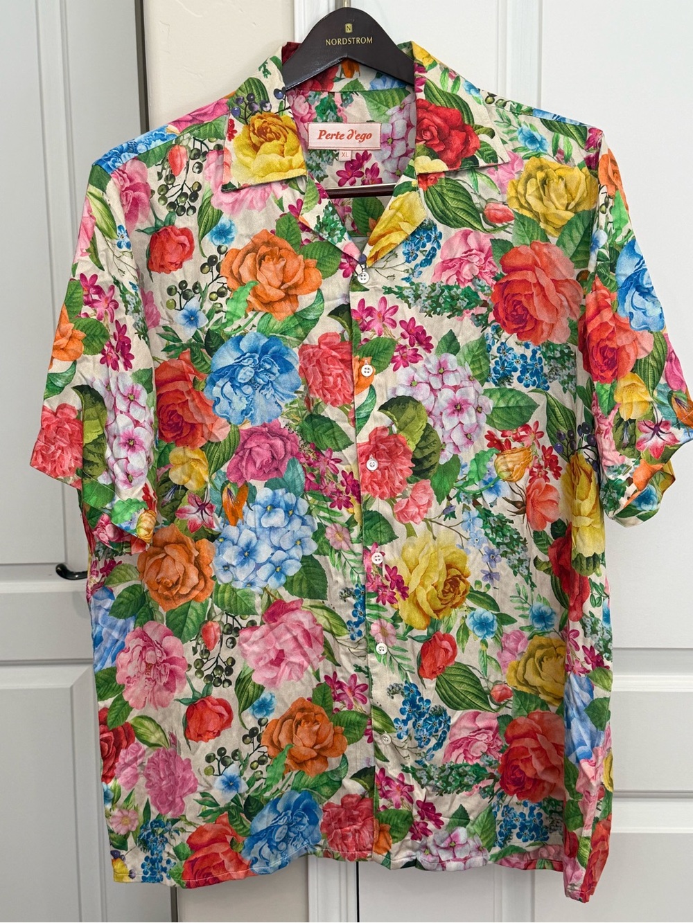 Perte D’ego Le Printemps Floral Short Sleeve Shirt 100% Modal Satin Sz XL